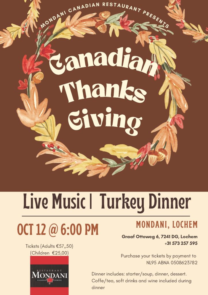 Restaurant Mondani Canadian Thanksgiving Dinner Announcement.