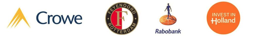 Logos of rabobank, Feyenoord, Crowe and Invest in Holland