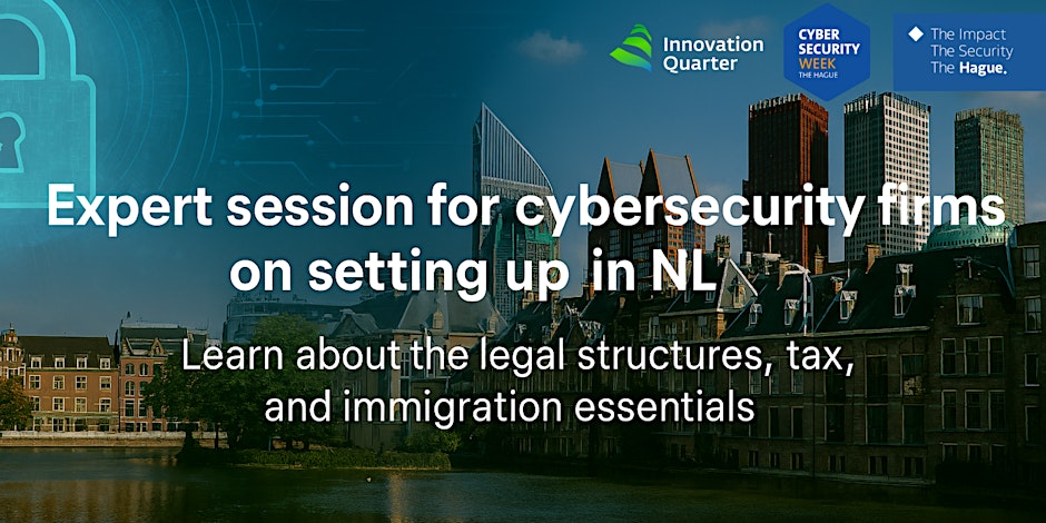 Graphic announcing the event with The Hague in the background.