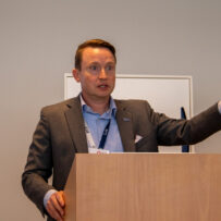 IMG_7653 Quentin O'Mahony of CAE making a presentation.