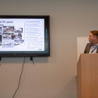IMG_7654 Quentin O'Mahony making a presentation about the history of CAE.